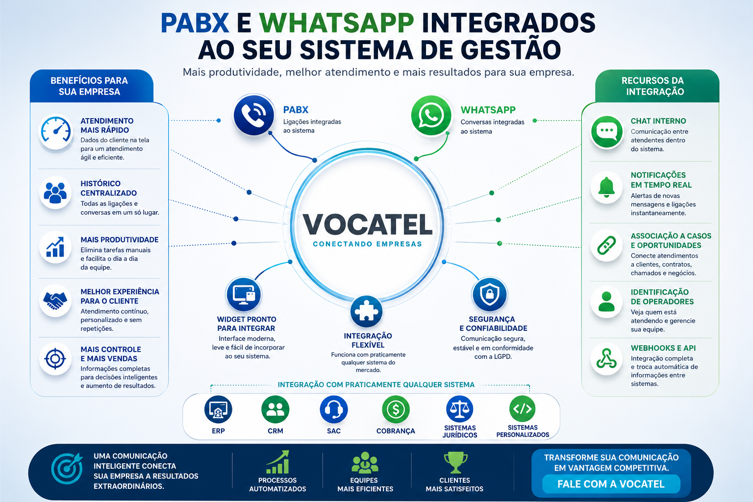 Integre seu sistema de gestão ERP, CRM ou SAC com os serviços da Vocatel